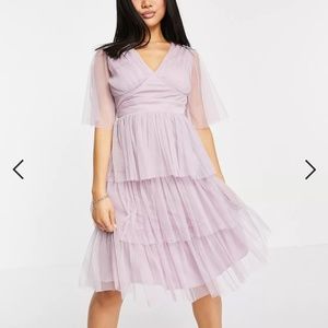 Anaya With Love Petite flutter sleeve midi dress in lilac (NWOT)